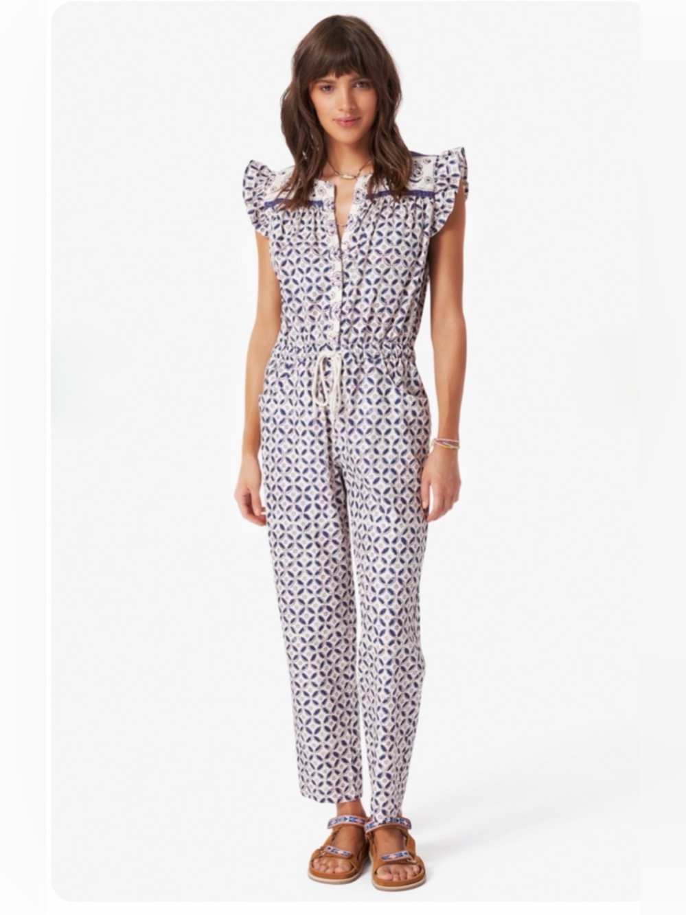 Xirena Liam Sand Castle Jumpsuit Sz M Ruffle Drawstring Pockets EUC MSRP: $338